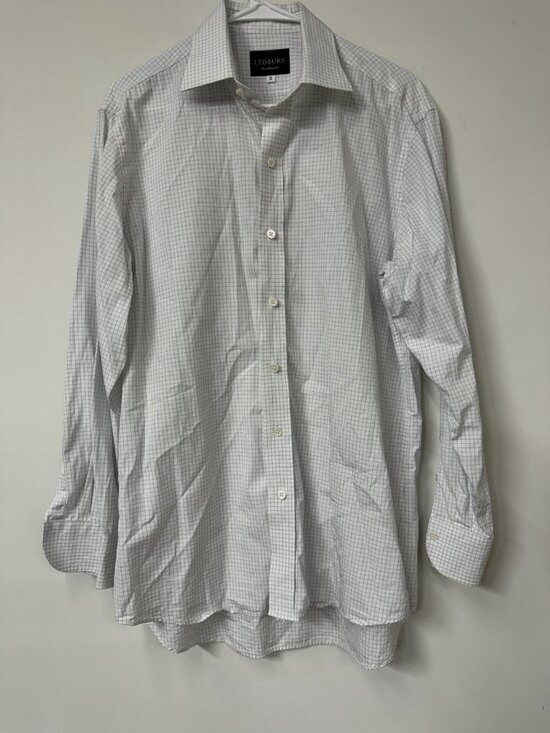 LEDBURY Other - Ledbury Shirt Mens 16 White Blue Grid Classic Fit Long Sleeve Button Down Dress